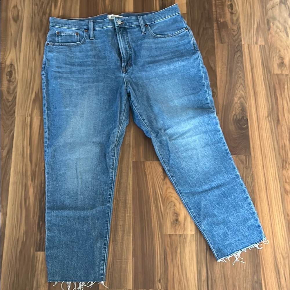 Madewell Blue Straight Leg Jeans with Raw Hem